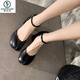 
Woodpecker Sheepskin Mary Jane Heels Split Toe Pig's Troe Shoes Women's 2025 New High Heels Thick Heels Silver Shoes Round Toe Light Mouth Try 9856 Silver 39
