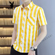 Playboy (PLAYBOY) plaid shirt men's short-sleeved summer casual handsome Korean style slim-fitting trend men's shirt versatile half-sleeved inch shirt 838 yellow M 80-104Jin [Jin equals 0.5 kg]