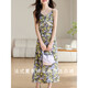 OLJ Robe de marque haut de gamme pour femmes 2025 Été Nouveau jupe de moquette de mode floral et floral imprimé Blue 2xl 130-140jin [Jin est égal à 0,5 kg]