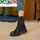 CARTELO True Soft Leather Martin Boots Women's British Style 2025 New Spring and Autumn Fleece Brown Thick-soled Short Boots Motorcycle Boots Black Single Li 37