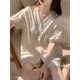 Calculat/Keen (Calculat/Keen) CK2025 Nuevo estilo con almohadilla de cofre Color sólido pijama de manga corta para mujeres en verano set dulce y sencillo cárdigan para el hogar Juego de ropa para el hogar 9225fe de color sólido rosa [almohadilla de cofre fija] l