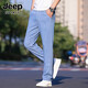 Jeep (Jeep) Los delgados jeans oscuros de los hombres, verano, suelto, recto, recto, ultra delgado, seda negra, pantalones largos largos, verano 9767, azul medio 32 cintura de cintura dos pies cinco