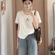 Qinji bamboo joint cotton T-shirt for women short-sleeved bamboo joint cotton short-sleeved T-shirt for women white V-neck top for summer thin loose lazy and complex 6191 white [bamboo joint cotton V-neck] S recommended 80-100Jin [Jin equals 0.5 kg] All size