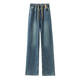 Shengmeixue Blue la cintura elástica retro recta Jeans para mujeres en la primavera 2025 Nuevo elástico delgada de la cintura alta Versión estrecha Pantalones 6626 Pantalones grises de cemento 26 sugirió 80-90jin [Jin equivale a 0.5 kg]