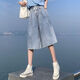 
SuoWANYI (SUOWANYI) denim mid-trousers seven-point over knee five-point loose tight high waist plus size women's fat mm [1585: light blue 5-point over knee (middle) pants] M