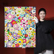 村上隆版画潮流太阳花挂画网红卧室客厅装饰画走廊玄关背景墙壁画 2 80*12035mm厚-木色外框