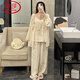 
LangSha suspender pajamas women's spring and autumn nightgown three-piece suit long-sleeved sexy cotton sweet bathrobe summer home clothes LE-9928 M