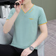 JEEP SPIRIT high quality thin white men's v-neck short-sleeved t-shirt base shirt youth top summer new pure cotton t-shirt black Q694 short sleeve M