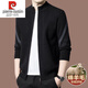 Pierre Cardin 100% Wool Knitted Cardigan Men's Stand Collar Spring and Autumn Jacket Korean Style Men's Casual Sweater Zippered Outer Top Gray XL 175 Recommended 135-150Jin Jin equals 0.5 kg