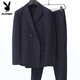Playboy (PLAYBOY) striped suit suit men's business formal two-piece suit British trend Korean version slim small suit professional dress navy blue double-breasted suit + trousers S /46