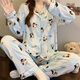 
Cloud Cotton Pajamas Women's Two-Piece Set Spring and Autumn Summer Thin Long Sleeve Student Cartoon Cute Sweet Home Clothing 3524 Blue Penguin XL 115-130Jin [Jin equals 0.5 kg]