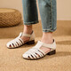 
Locking Pure Cowhide Summer New Roman Sandals for Women's Retro Literary Style Baotou Thick Heel Genuine Leather Mary Zhen Outing Sandals 1278 Beige 35