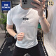 ROMON European station 2025 new embroidered cotton short-sleeved T-shirt men's summer letter-printed slim-fitting top Brown DF9905 L Recommended 110-130 Jin Jin equals 0.5 kg