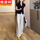 Temperamento Hengyuanxiang Spring y Summer High-End Juego para mujeres delgadas en V de las mujeres con cuello en V de manga corta de manga corta Pantalones casuales Pantalones casuales de dos piezas [Sencillo] Pantalones de cáñamo M [Sugerir 80-100Jin [Jin equivale a 0.5 kg]]