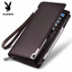 Playboy men's wallet long mobile phone bag genuine leather texture large capacity card wallet business new zipper clutch black lychee pattern edging 11 card positions