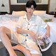 Pajamas Hielo de verano Hielo de verano de altura corta de manga corta Imitación negra de seda Estilo de hombres para hombres para usar al aire libre Traje de ropa para el hogar S1381# Doble corto blanco Botón blanco Botón M 70-85Jin [Jin equivale a 0.5 kg]
