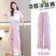Pitts Pitt Girls Pink Work Style Wyle 2025 New Children's Casual Rápico Seco Seco Summer Summer Big Ice Silk anchos Pantalones de pierna 15029 Rosa morado + 9889 Blanco (sin zapatos) 140 cm
