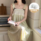 Camisón de manga corta con algodón de algodón de algodón de algodón de color sólido para mujeres en verano estilo dulce princesa suelto y se puede usar fuera de ropa casera y671# albaricoque xl