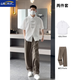 Li Rengui cold style suit men's new Chinese style short-sleeved shirt and trousers summer suit cool salt style two-piece set two-piece set white shirt + brown pants L 120-135 Jin Jin equals 0.5 kg can be worn