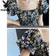 
Playboy; PLAYBOY Puff Sleeve Jumpsuit Women's 2025 Summer New Style Fashionable Retro Square Collar Embroidered Floral Jumpsuit Wide Leg Shorts Navy Blue S