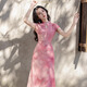 Huayuzhi cheongsam high-end 2025 Chinese style improved version new Chinese style dress summer new style girl small slim fit button new Chinese style improved cheongsam rouge powder M recommended 90-105 Jin Jin equals 0.5 kg