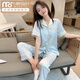 Modal summer new ice silk cool pajamas for women thin short-sleeved trousers ins Korean version of Bluebell Flower Sweet Home Clothing High Quality-YFY9905 [Short-sleeved trousers] M [Suggested 80-100Jin [Jin equals 0.5 kg]]