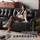 DDC minimalist brown sugar full leather sofa living room straight row 2025 new retro style black first layer cowhide art sofa double armrest single seat S-class wear-resistant ecological leather + Dixi space cloud sitting seat bag