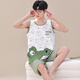 Moxiao vest shorts sleeveless cotton pajamas men's summer student home clothes spring and summer suit summer plus thin cotton vest shorts: 1365 coffee bear M teenage version: 60-75 Jin [Jin equals 0.5 kg] high 150