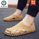 Woodpecker Roman Sandals Summer Extra Large Black New Breathable Lazy Driving Casual Shoes Soft Sole Driving Men's Shoes 9926 Beige 38