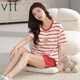 
VTT pure cotton pajamas for women in summer pure cotton shorts shorts summer new young ladies home clothing set V short sleeve suit: YZT9855 M