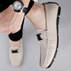 Light luxury trendy leather shoes for men 2025 new summer breathable soft sole business casual driving genuine leather beanie shoes 9930 meters white 41