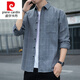 Pierre cardin knitted American plaid shirt jacket for men 2025 spring and autumn style trendy long sleeve men young people loose casual and versatile K12108 white M