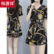 Hengyuanxiang Einzelstück/Anzug Sommer modische Kleidershorts Anzug Frauen Slim Casual Chiffon Shorts Zweiteiler griechischer Blumenstil [Rock + Hosen] m