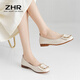 ZHR single shoes women's soft flat bottom light mouth bean women's shoes fairy style light lazy shoes one-step AH95F beige 38