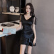 Club nocturno KTV Sexy Vestido con temperamento sin cuello en v con cuello en V de sauna de sauna Bath Bath Spa Foot Bathicer Working 3882 Black 3xl Recomendación 135-150Jin [Jin equivale a 0.5 kg]