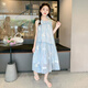 Girls' dress summer thin 2026 new fashionable big children's summer vest dress summer chiffon children's skirt blue 150