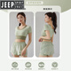 JEEP SPIRIT yoga wear women's short-sleeved new style fitness top with chest padding Pilates training running sports suit summer fog white short-sleeved + black shorts S