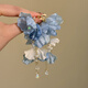 QMXD rose ice tea blue tassel flower earrings for women, high-end holiday style niche earrings, beautiful earrings, earrings, blue flower tassels, a pair