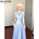 
Cotton-made French hollow neck sleeveless dress for women in summer 2025 new waist-hugging slim lace spliced ​​beach long skirt 9964 blue [high quality 52.5] L 100-110Jin [Jin equals 0.5 kg]