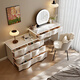 Xinang 2025 New Solid Wood Dressing Table Modern Simple Bedroom Dressing Table Drawer Cabinet Integrated Small Storage Cabinet Cosmetic Mirror 80cm Rock Surface + Three Drawer Cabinets + Sunglasses + Cat Claw Swivel Chair
