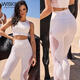 WISKII's new all-match tights, slim fit mesh stitching sports fitness pants training Pilates dance yoga pants for women, ivory white M