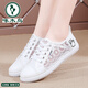 Woodpecker white shoes for women in summer thin casual board shoes hollow breathable mesh women's shoes lace flat sports shoes for women white 38