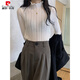 皮尔卡丹（pierre cardin）木耳边毛衣女薄款秋冬季半高领打底衫内搭洋气修身针织衫长袖上衣 燕麦色【气质上衣/温柔系/欧美/ S 【针织衫秋季女/毛衣女秋冬】