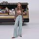 
Fairy's pocket silence is gold letter embroidered wide-leg jeans for women 2025 autumn new loose light straight pants letter light blue M