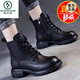 Spechtschuhe echtes Leder 2024 Herbst und Winter Neue Nicht-Schlupf-Frauenstiefel schlanke Martin-Stiefel weiche Sohle Lederschuhe plus Samt verdickte kurze Stiefel Schwarze Samt 35