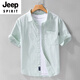 JEEP SPIRIT男士纯棉短袖衬衫日系休闲夏季薄款条纹衬衣新款潮流拼接上衣 9740浅蓝色 L