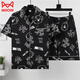Catman (MiiOW) summer short-sleeved thin cotton pajamas men's home clothing set summer cartoon print Korean version handsome young man 3271 short-sleeved cover M (70-100Jin [Jin equals 0.5 kg])