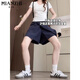 Cotton Summer Silk Yamamoto Travail Vêtements Shorts pour femmes 2025 New Style Small Person High Taist Slim A-Line Pantaler Jirt 603 Navy Blue [High Quality 19.5] XL 120-140JIN [Jin est égal à 0,5 kg]