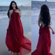 VZVY Summer Sanya Bali Beach Resort Beach Dress Thailand Retro Big Posing Burgundy Super Fairy Sling Dress Burgundy 9761# XL