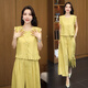 
Xin Yimei suit women's two-piece set 2025 summer new style slimming and age-reducing black ear vest wide-leg pants temperament set Navy blue XL [115-125Jin [Jin equals 0.5 kg]]